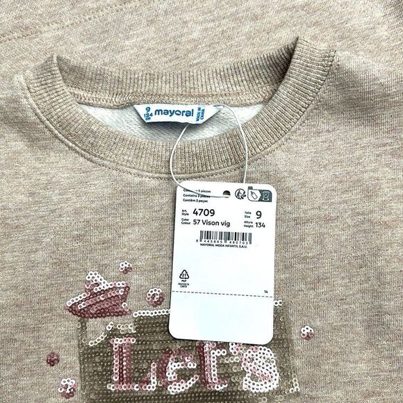 NWT Girls Mayoral Lets Enjoy Sweatshirt Beige Sequins Embroidery sz 9 (134 cm) - Picture 14 of 15